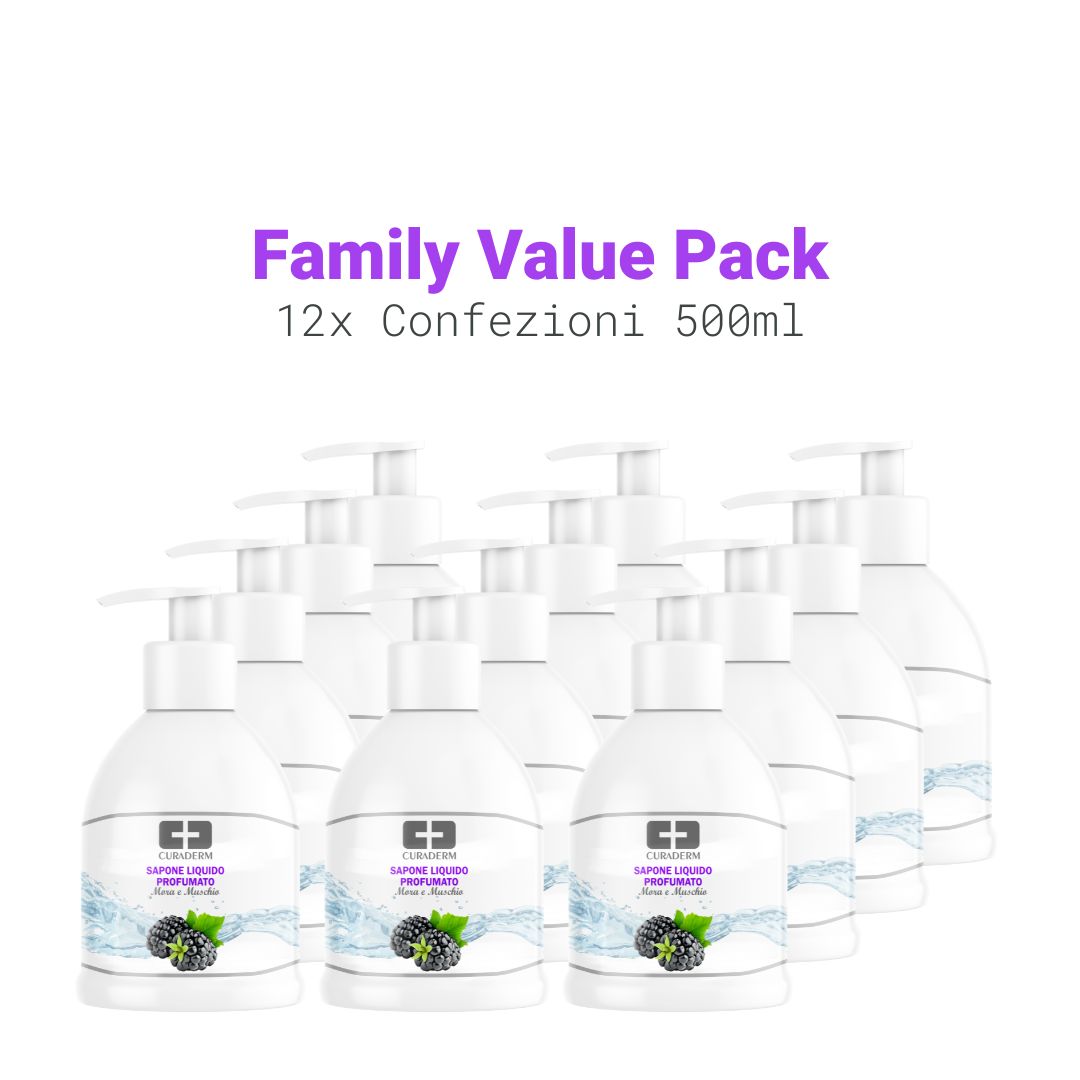 Sapone Liquido PROFUMATO Mora e Muschio EMMOLIENTE 12x Pack