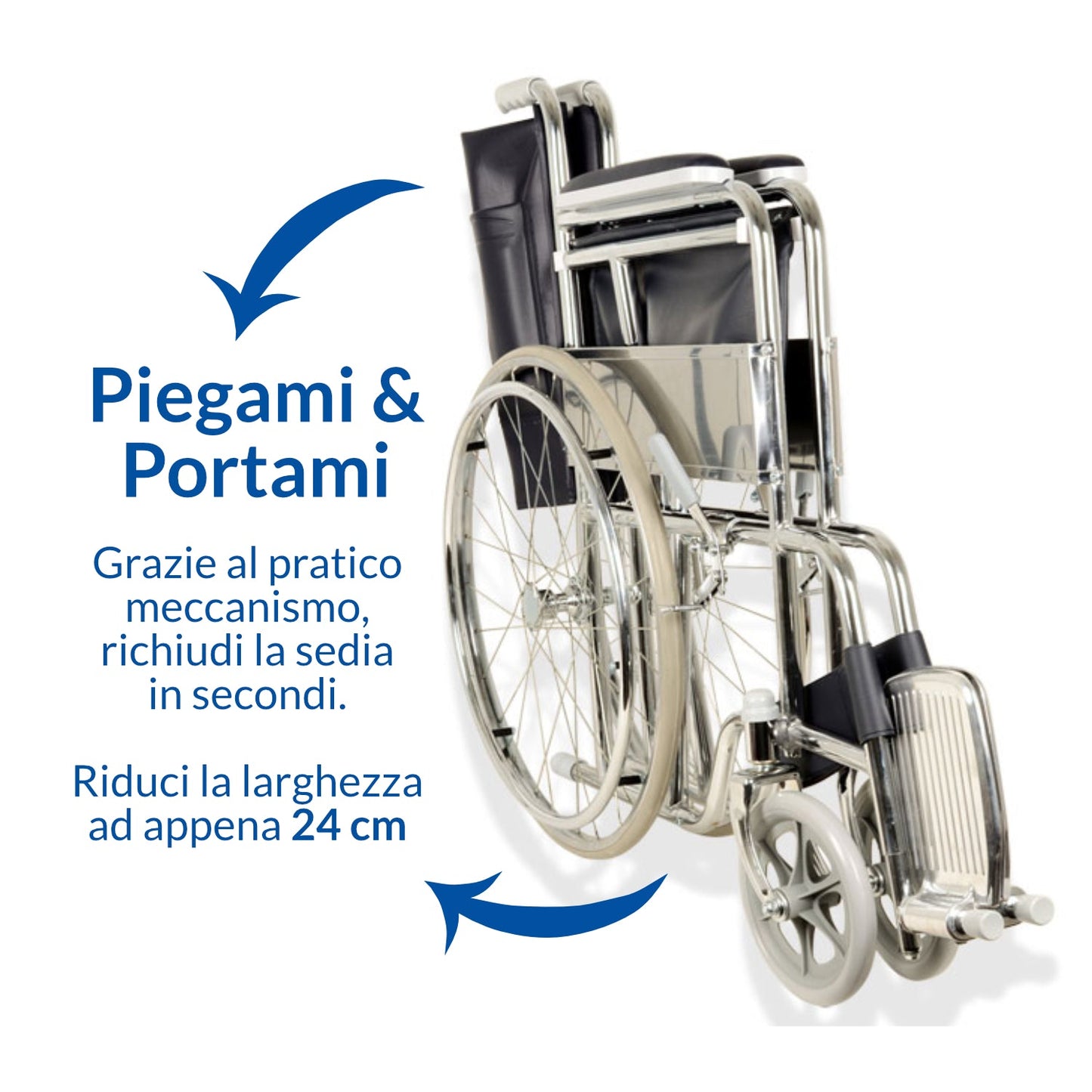 Sedia a Rotelle Auxilia Basic Mobilità Comoda per Anziani e Disabili Seduta 45cm