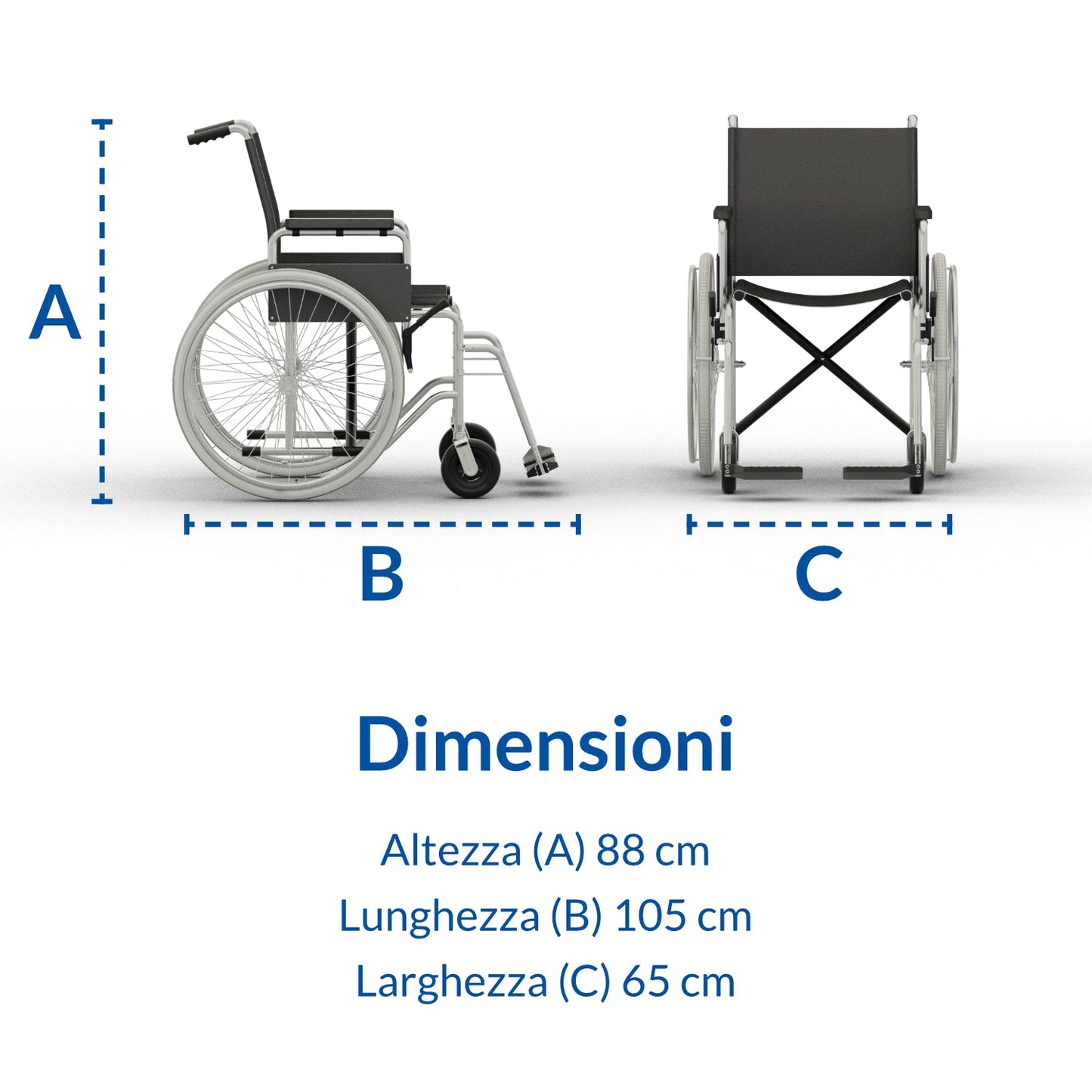 Sedia a Rotelle Auxilia Basic Mobilità Comoda per Anziani e Disabili Seduta 45cm