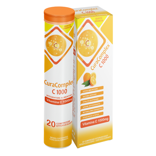 Vitamina C CuraComplex C 1000mg ad Alto Dosaggio. 20 Compresse Effervescenti di Vitamina C Pura Compresse. Vitamina C Concentrata Acido L-Ascorbico, Integratore Difese Immunitarie.