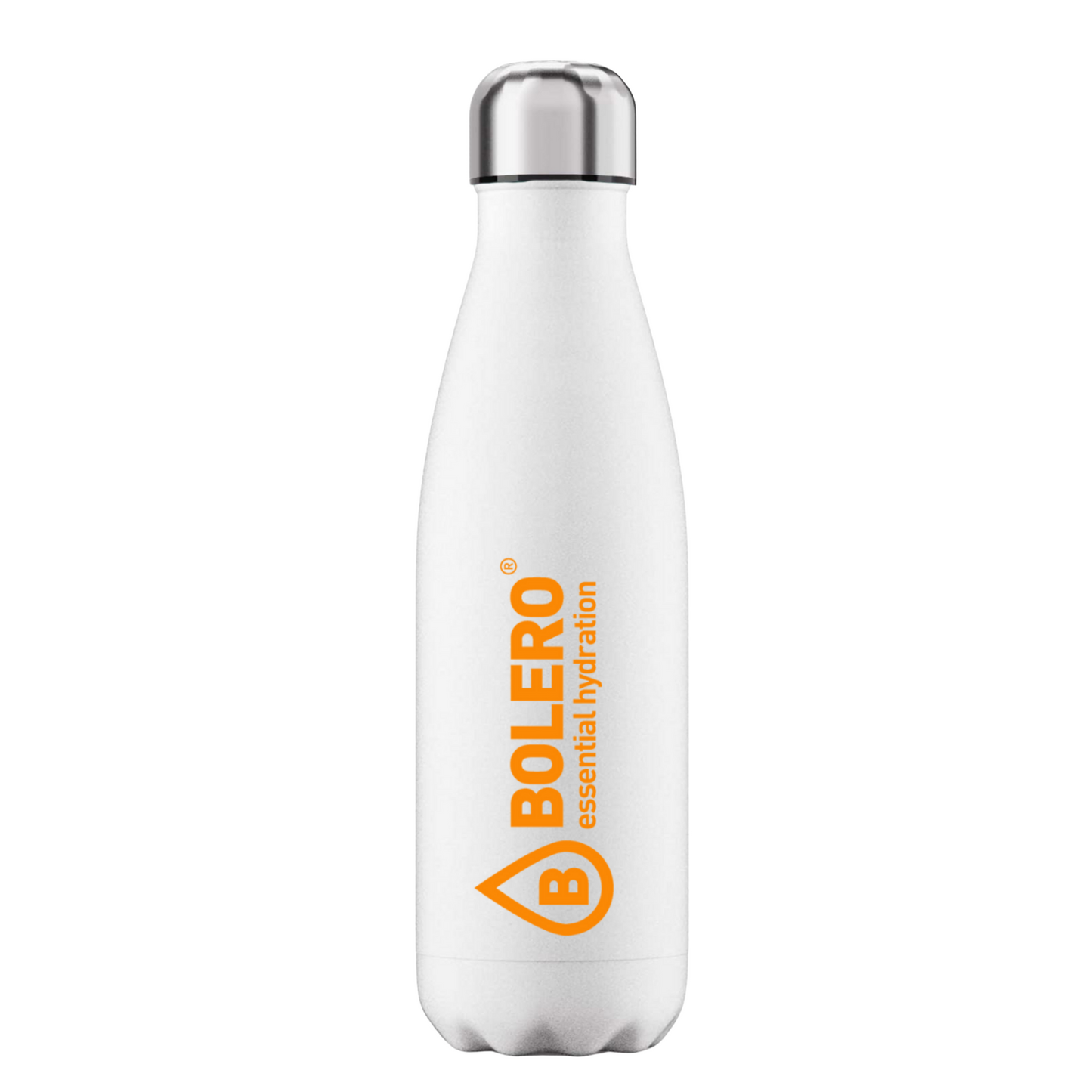 BOLERO Drinks Borraccia TERMICA Bianca Logo ORANGE 500ML Doppia Camera INOX