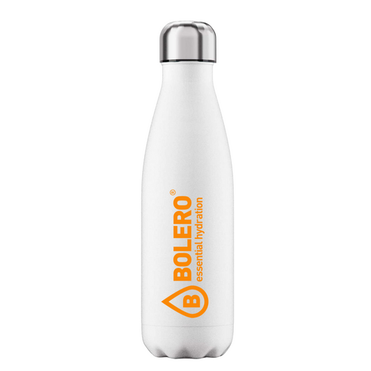 BOLERO Drinks Borraccia TERMICA Bianca Logo ORANGE 500ML Doppia Camera INOX