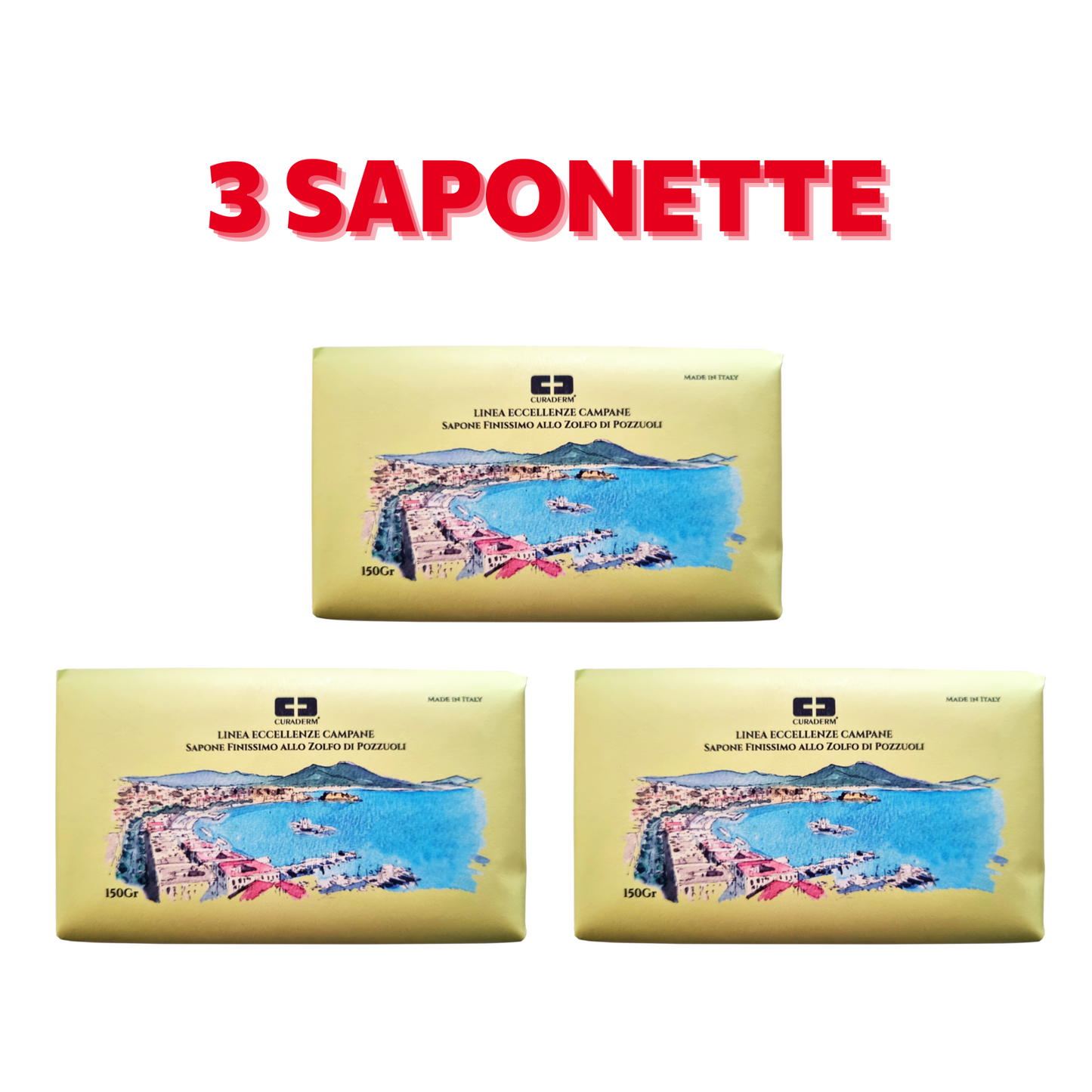 Sapone ZOLFO Solido Naturale 3 SAPONETTE OLIO 100% Vegetale 3x150g Made in Italy