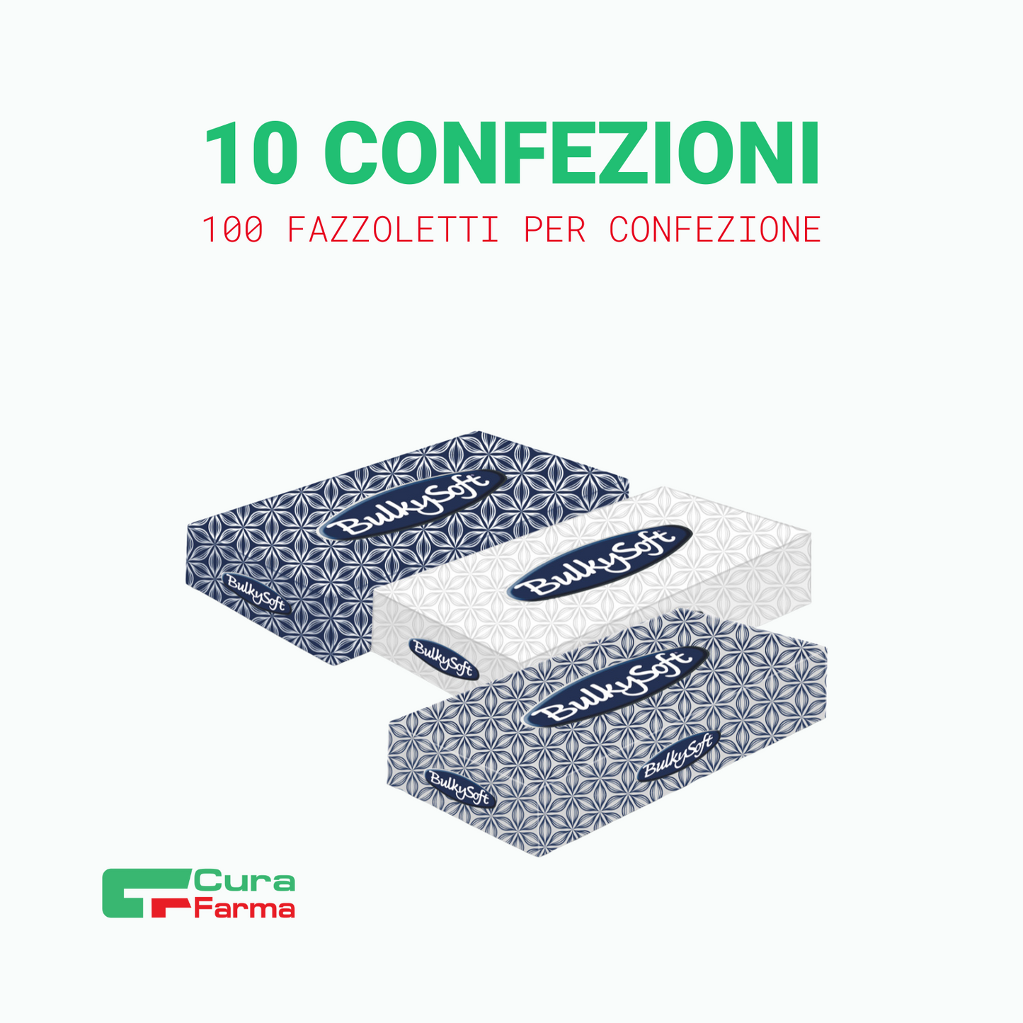 Fazzoletti 100 Veline Cosmetiche 10 Confezioni Estrazione Facilitata Carta Doppio Velo Cellulosa Bianca