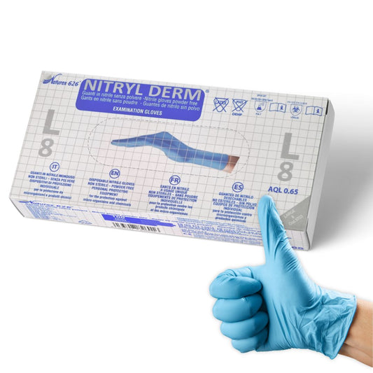 Guanti in Nitrile Blu Monouso da Lavoro Medici. Privi di Lattice e Polvere Talco. Confezione 100 pz Taglie S - M - L