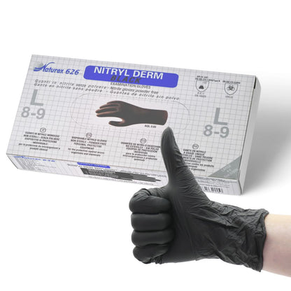 Guanti in Nitrile Nero Monouso da Lavoro Tattoo Estetica. Privi di Lattice e Polvere Talco. Confezione 100 pz Taglie S - M - L