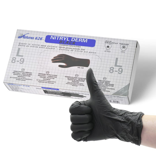 Guanti in Nitrile Nero Monouso da Lavoro Tattoo Estetica. Privi di Lattice e Polvere Talco. Confezione 100 pz Taglie S - M - L