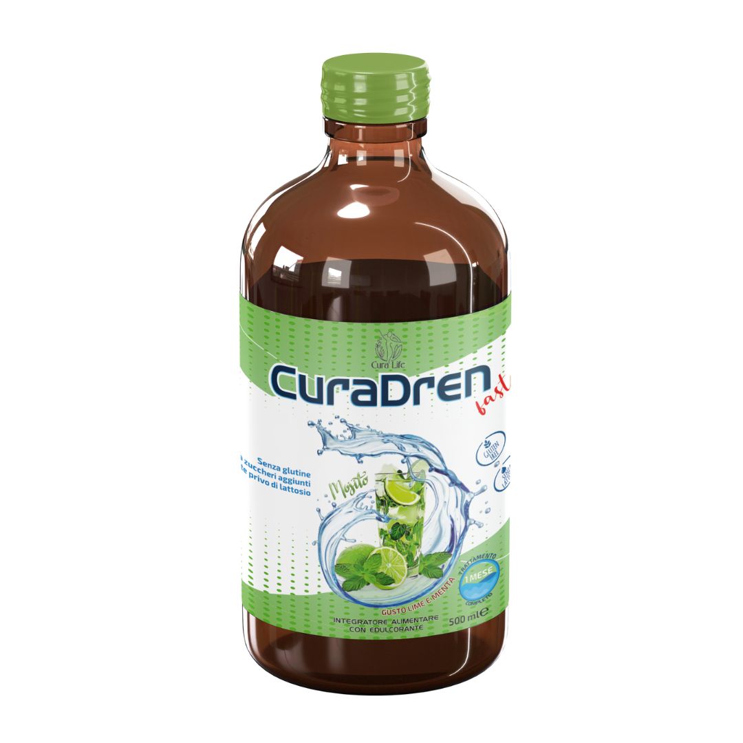 CuraDren Fast 500ml Trattamento Drenante Depurativo Completo. Sciroppo Antitossine Snellente. Gusto Mojito