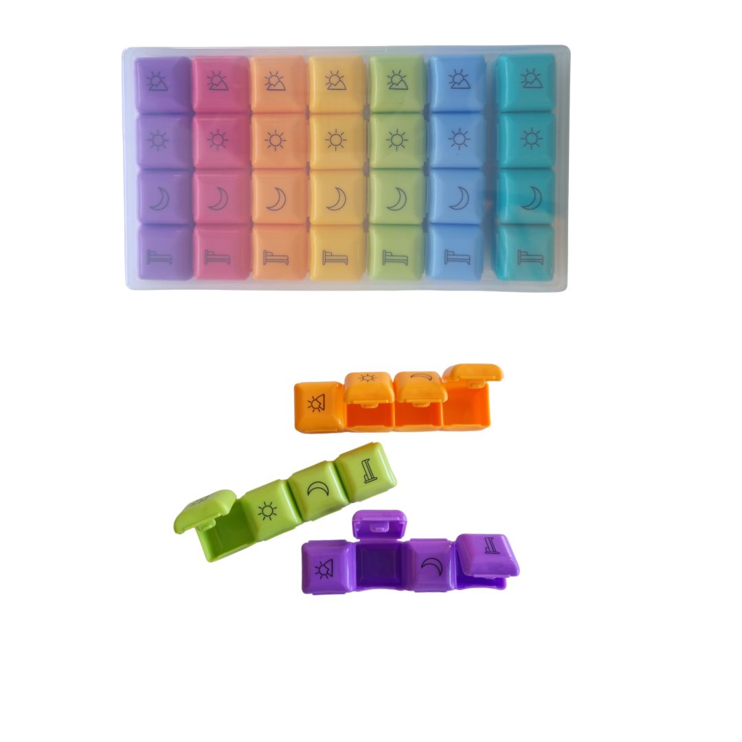 Daily Pillmate. Portapillole settimanale a quattri scomparti (per Mattina Pranzo Cena Sera) Plastica Colorata