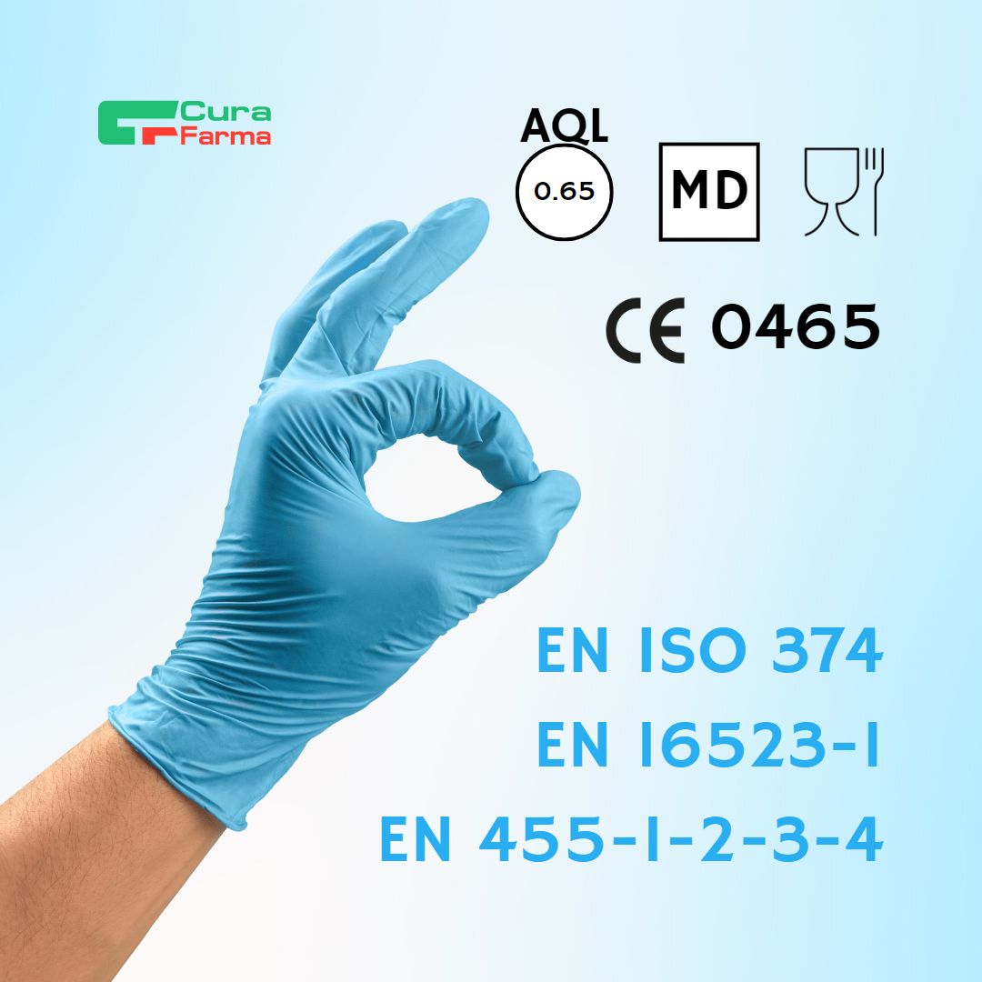 Guanti in Nitrile Blu Monouso da Lavoro Medici. Privi di Lattice e Polvere Talco. Confezione 100 pz Taglie S - M - L
