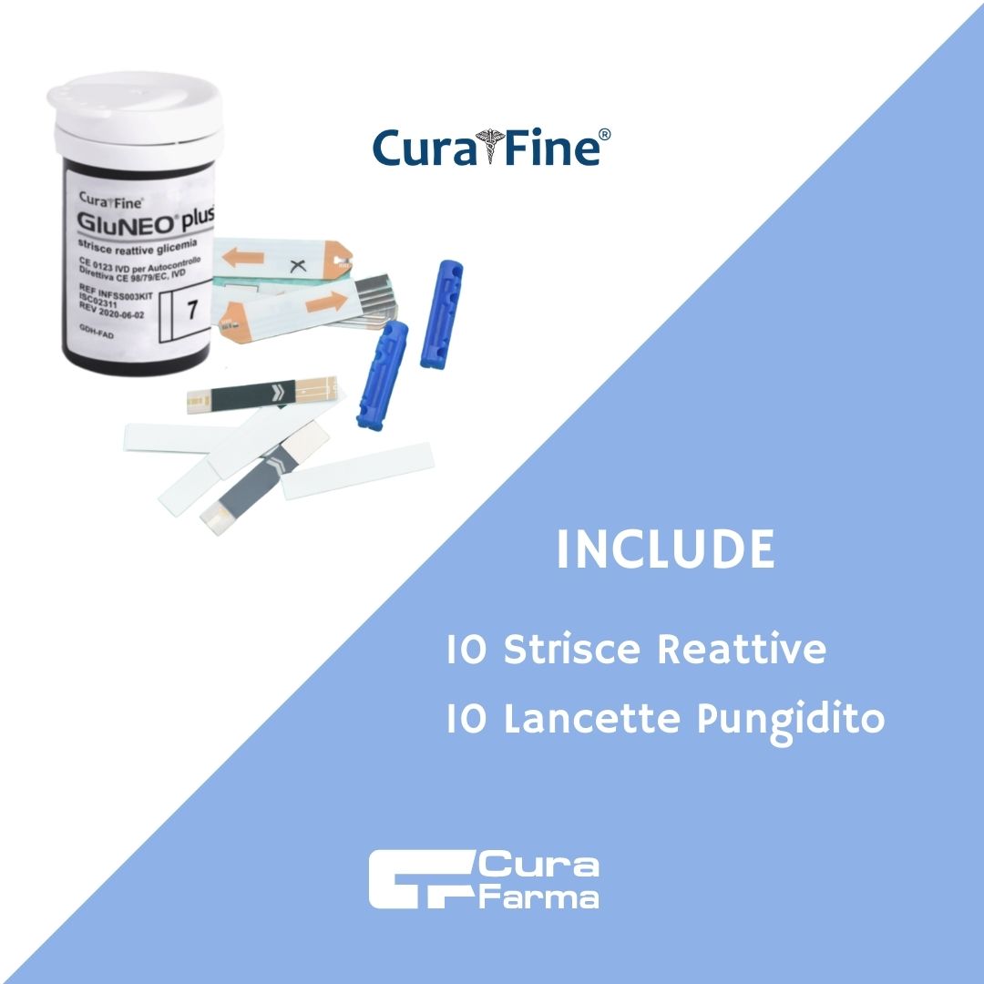 GluNeo+ Glicemia COMPLETO Glucometro TEST GLUCOSIO Pungidita Striscette Reattive