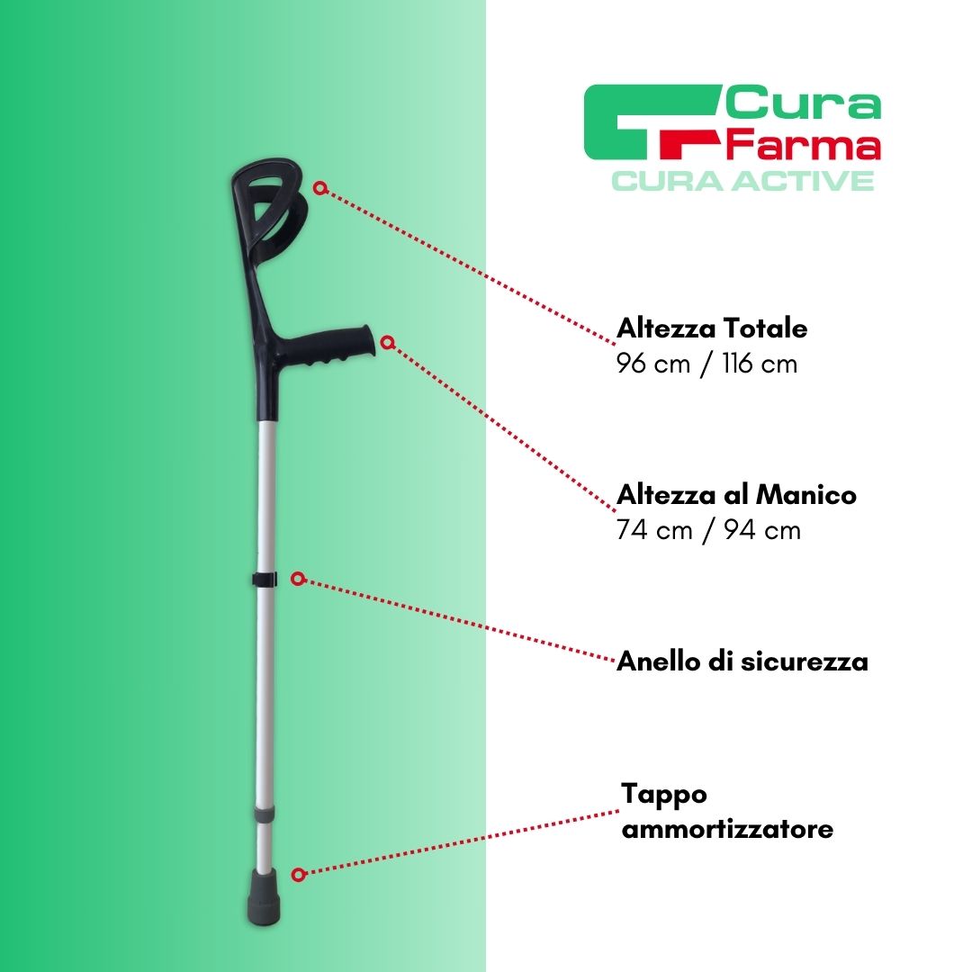 Cura Active 2 Stampelle Avambraccio Canadesi Regolabili, Allumino Leggero e Robusto