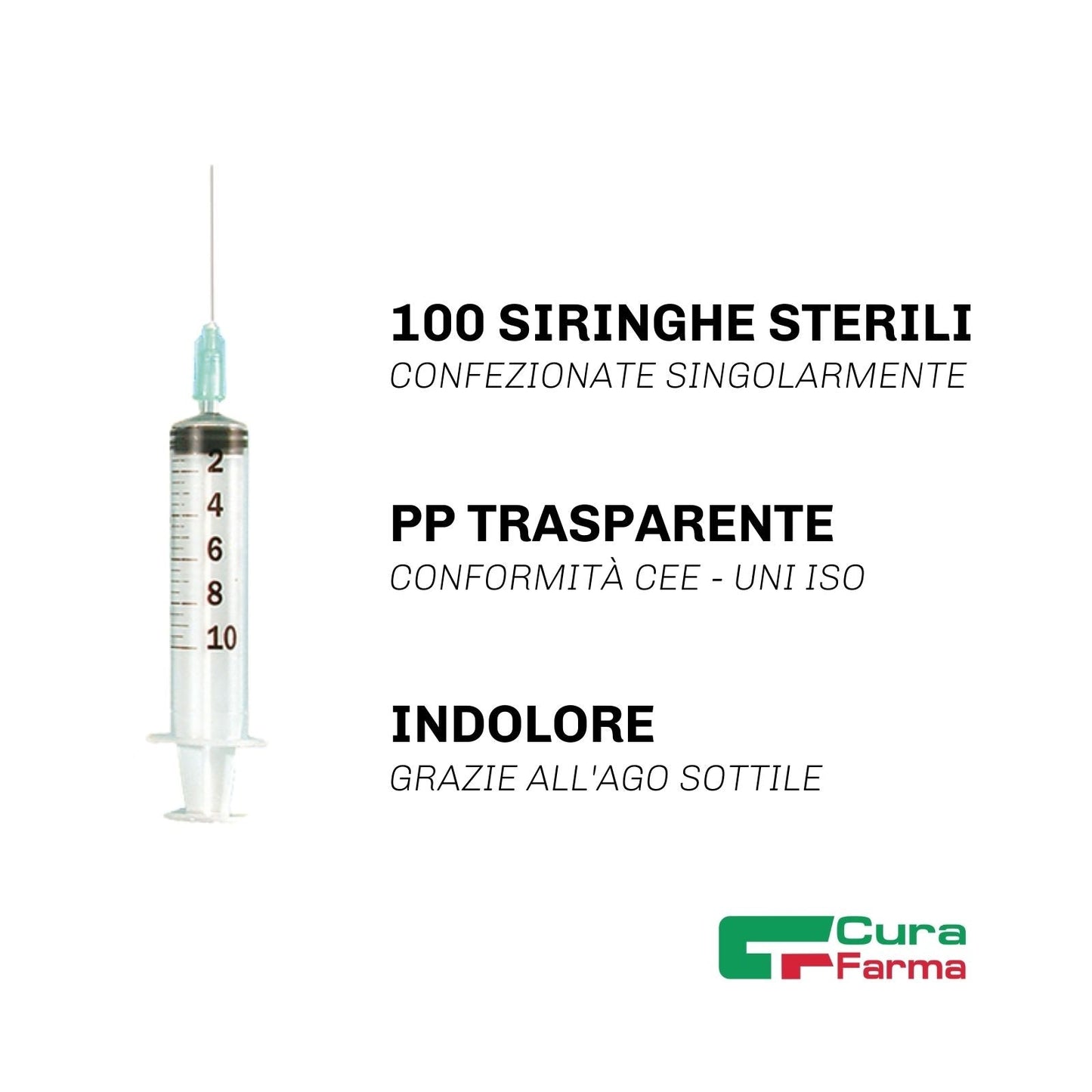 Siringa STERILE 10 ML Monouso 100 Siringhe INDOLORE attacco LUER con AGO