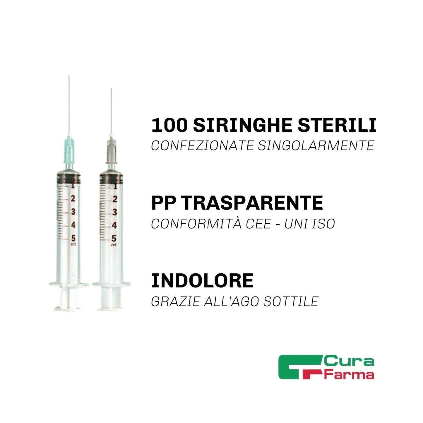 Siringa STERILE 5 ML Monouso 100 Siringhe INDOLORE attacco LUER con AGO